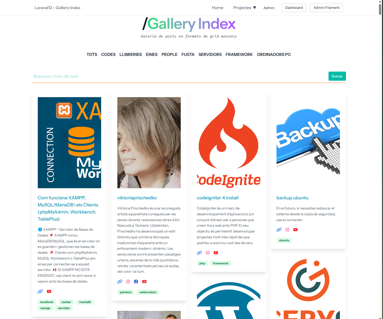 BLOG GALLERY / del projecte laravel12.test
