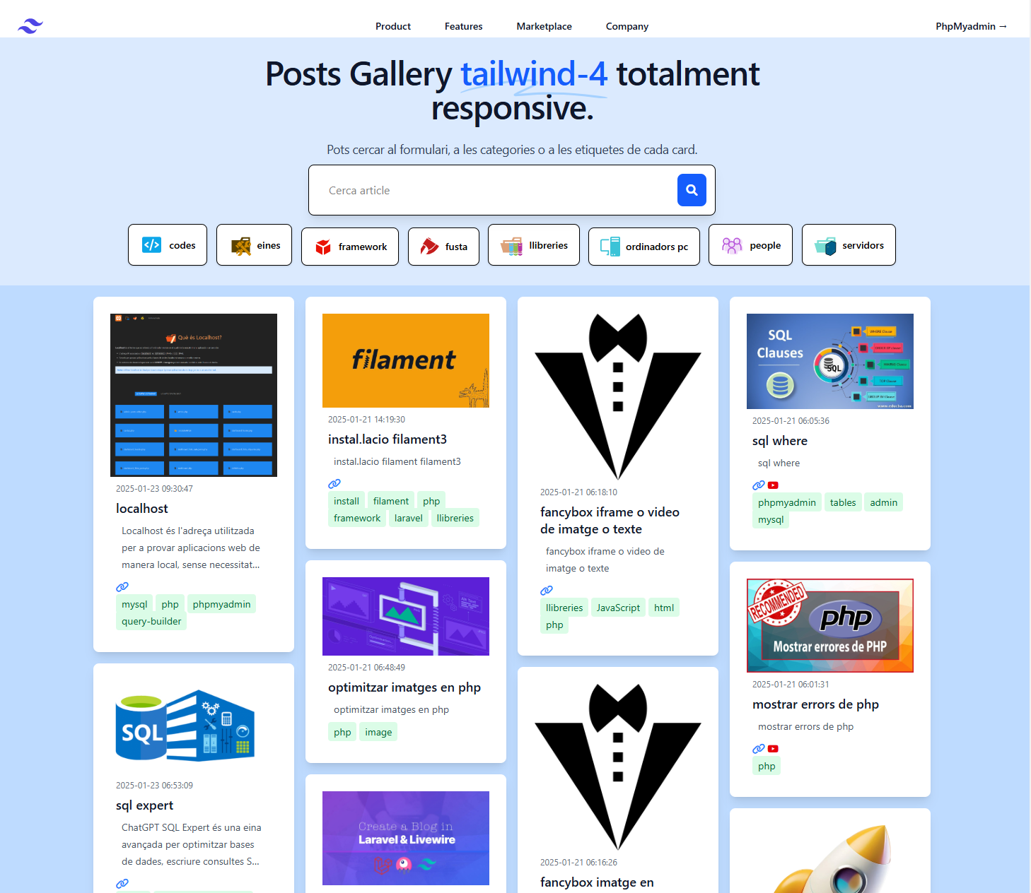 tailwind 5 filtres i paginacio a postslar11
